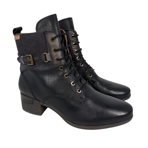 Pikolinos Malaga Boots Womens 9-9.5 EU40 Black Leather Side Zip Block Heel - Picture 10 of 11